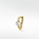 Lark & Berry 14k gold knife-edged hoop earring featuring a brilliant hexagonal-cut diamond on a white background.