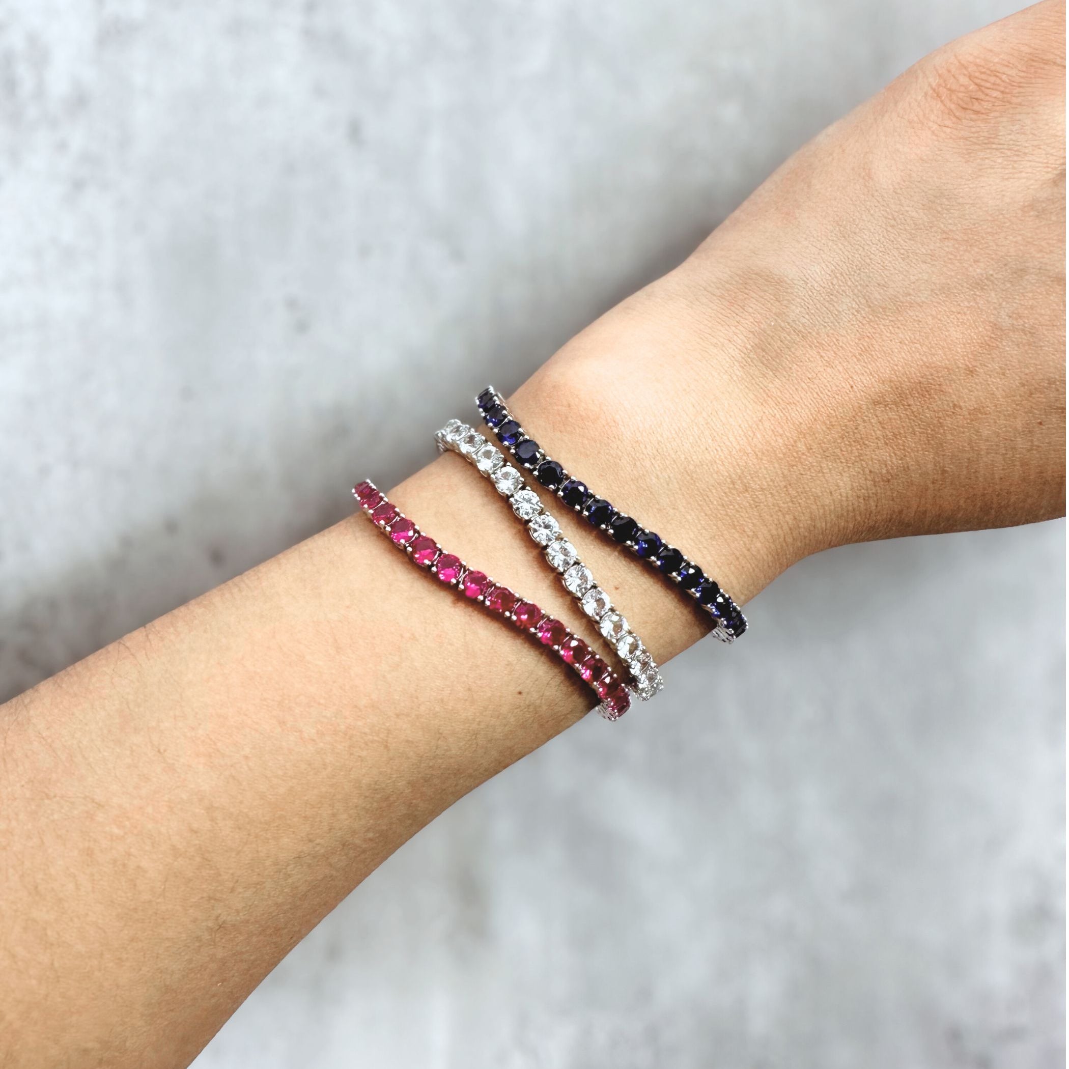 The Everyday Stackable Blue Sapphire Tennis Silver Bracelet