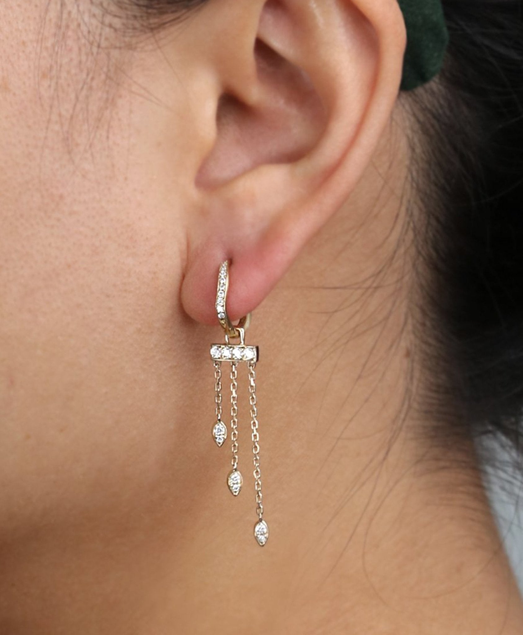 Detachable Diamond Leaf Tassel Drop Earrings - Lark and Berry
